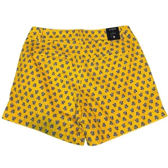 NWT J.Crew Factory Yellow Floral Cotton Shorts 5” Inseam Size 0 - Picture 2 of 4
